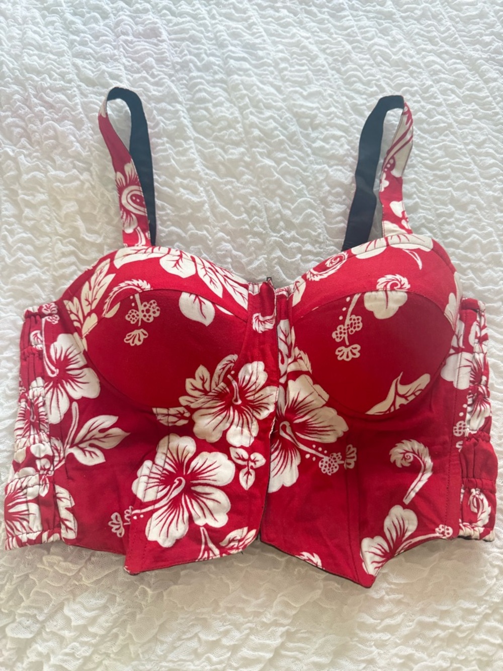 Sweet Lady Floral Corset Top Hibiscus Bustier Y2K Red Retro Tropical Festival